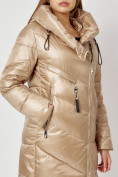 Купить Пальто утепленное с капюшоном зимнее женское  бежевого цвета 442185B, фото 13