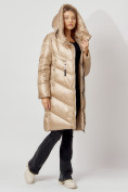 Купить Пальто утепленное с капюшоном зимнее женское  бежевого цвета 442185B, фото 6
