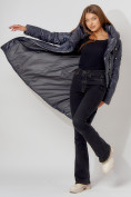 Купить Пальто утепленное с капюшоном зимнее женское  темно-серого цвета 442185TC, фото 4