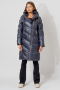 Купить Пальто утепленное с капюшоном зимнее женское  темно-серого цвета 442185TC