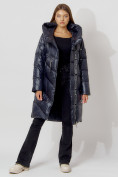 Купить Пальто утепленное с капюшоном зимнее женское  темно-синего цвета 442185TS, фото 4