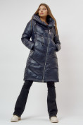 Купить Пальто утепленное с капюшоном зимнее женское  темно-синего цвета 442185TS, фото 10