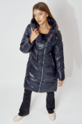 Купить Пальто утепленное с капюшоном зимнее женское  темно-синего цвета 442185TS, фото 12