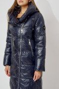 Купить Пальто утепленное с капюшоном зимнее женское  темно-синего цвета 442185TS, фото 13