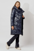 Купить Пальто утепленное с капюшоном зимнее женское  темно-синего цвета 442185TS, фото 5