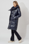 Купить Пальто утепленное с капюшоном зимнее женское  темно-синего цвета 442185TS, фото 6