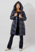 Купить Пальто утепленное с капюшоном зимнее женское  темно-синего цвета 442185TS, фото 8