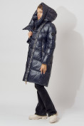 Купить Пальто утепленное с капюшоном зимнее женское  темно-синего цвета 442185TS, фото 9