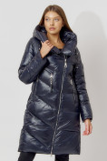 Купить Пальто утепленное с капюшоном зимнее женское  темно-синего цвета 442185TS, фото 11