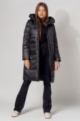 Купить Пальто утепленное с капюшоном зимнее женское  черного цвета 442186Ch, фото 4