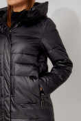 Купить Пальто утепленное с капюшоном зимнее женское  черного цвета 442186Ch, фото 12