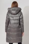 Купить Пальто утепленное с капюшоном зимнее женское  серого цвета 442186Sr, фото 13