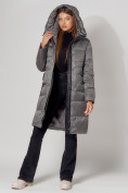 Купить Пальто утепленное с капюшоном зимнее женское  серого цвета 442186Sr, фото 11
