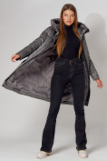 Купить Пальто утепленное с капюшоном зимнее женское  серого цвета 442186Sr, фото 7