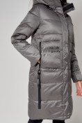 Купить Пальто утепленное с капюшоном зимнее женское  серого цвета 442186Sr, фото 15