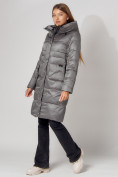 Купить Пальто утепленное с капюшоном зимнее женское  серого цвета 442186Sr, фото 2
