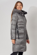 Купить Пальто утепленное с капюшоном зимнее женское  серого цвета 442186Sr, фото 3