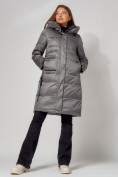 Купить Пальто утепленное с капюшоном зимнее женское  серого цвета 442186Sr, фото 5