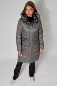 Купить Пальто утепленное с капюшоном зимнее женское  серого цвета 442186Sr, фото 6