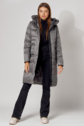 Купить Пальто утепленное с капюшоном зимнее женское  серого цвета 442186Sr, фото 8