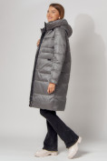 Купить Пальто утепленное с капюшоном зимнее женское  серого цвета 442186Sr, фото 9