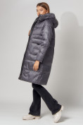 Купить Пальто утепленное с капюшоном зимнее женское  темно-серого цвета 442186TC, фото 4