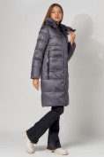 Купить Пальто утепленное с капюшоном зимнее женское  темно-серого цвета 442186TC, фото 8