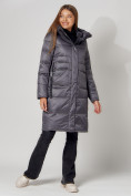 Купить Пальто утепленное с капюшоном зимнее женское  темно-серого цвета 442186TC, фото 9