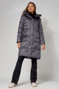 Купить Пальто утепленное с капюшоном зимнее женское  темно-серого цвета 442186TC, фото 10