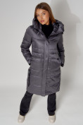 Купить Пальто утепленное с капюшоном зимнее женское  темно-серого цвета 442186TC, фото 11