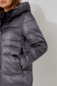 Купить Пальто утепленное с капюшоном зимнее женское  темно-серого цвета 442186TC, фото 12