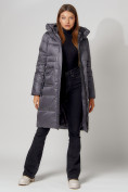 Купить Пальто утепленное с капюшоном зимнее женское  темно-серого цвета 442186TC, фото 3