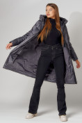 Купить Пальто утепленное с капюшоном зимнее женское  темно-серого цвета 442186TC, фото 2
