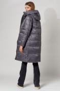 Купить Пальто утепленное с капюшоном зимнее женское  темно-серого цвета 442186TC, фото 5