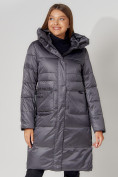 Купить Пальто утепленное с капюшоном зимнее женское  темно-серого цвета 442186TC, фото 7