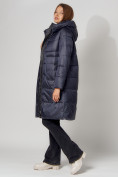 Купить Пальто утепленное с капюшоном зимнее женское  темно-синего цвета 442186TS, фото 2
