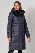 Купить Пальто утепленное с капюшоном зимнее женское  темно-синего цвета 442186TS, фото 9