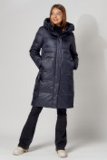 Купить Пальто утепленное с капюшоном зимнее женское  темно-синего цвета 442186TS, фото 10