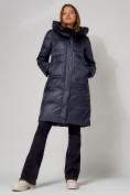 Купить Пальто утепленное с капюшоном зимнее женское  темно-синего цвета 442186TS, фото 11