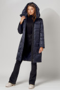 Купить Пальто утепленное с капюшоном зимнее женское  темно-синего цвета 442186TS, фото 5