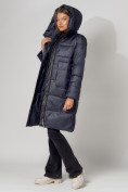 Купить Пальто утепленное с капюшоном зимнее женское  темно-синего цвета 442186TS, фото 6