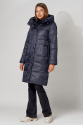 Купить Пальто утепленное с капюшоном зимнее женское  темно-синего цвета 442186TS, фото 8