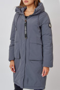 Купить Пальто утепленное с капюшоном зимнее женское  серого цвета 442187Sr, фото 11