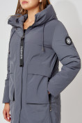 Купить Пальто утепленное с капюшоном зимнее женское  серого цвета 442187Sr, фото 12