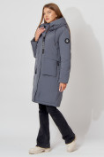 Купить Пальто утепленное с капюшоном зимнее женское  серого цвета 442187Sr, фото 2