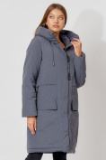 Купить Пальто утепленное с капюшоном зимнее женское  серого цвета 442187Sr, фото 3
