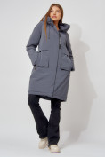 Купить Пальто утепленное с капюшоном зимнее женское  серого цвета 442187Sr, фото 4
