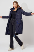 Купить Пальто утепленное с капюшоном зимнее женское  темно-синего цвета 442187TS