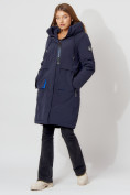 Купить Пальто утепленное с капюшоном зимнее женское  темно-синего цвета 442187TS, фото 9