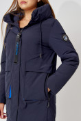 Купить Пальто утепленное с капюшоном зимнее женское  темно-синего цвета 442187TS, фото 13
